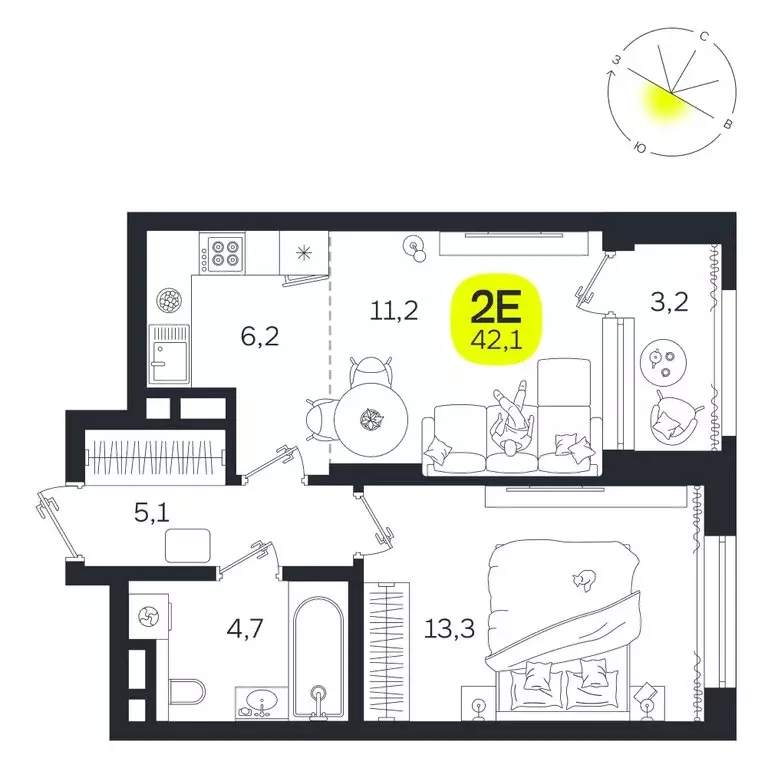 2-комнатная квартира: Екатеринбург, улица Титова, 19Б (42.1 м) - Фото 0