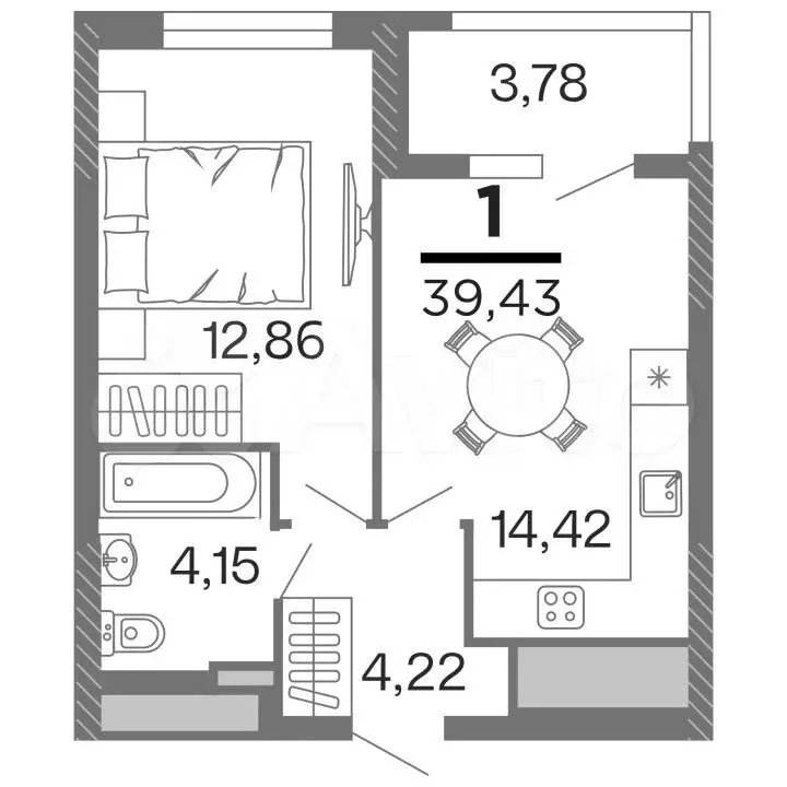 1-к. квартира, 39,4 м, 4/16 эт. - Фото 0