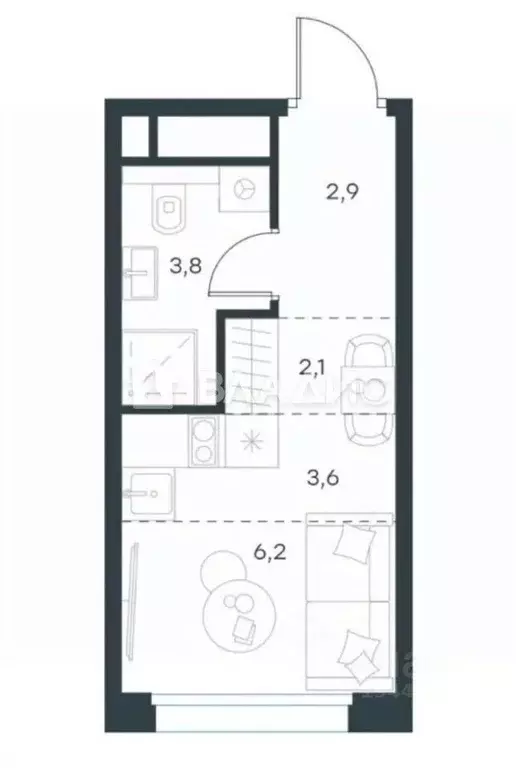 Студия Москва Ильменский проезд, 12 (18.5 м) - Фото 2