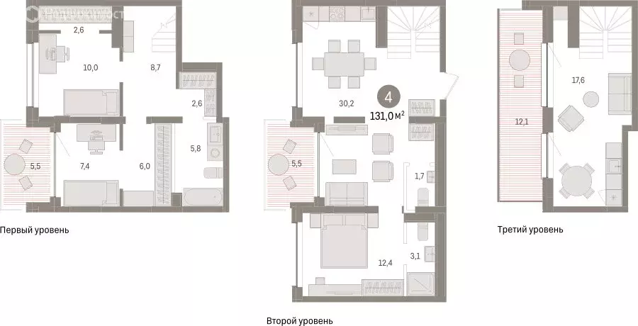 4-комнатная квартира: Тюмень, ЖК Дом у Озера (130.97 м) - Фото 1