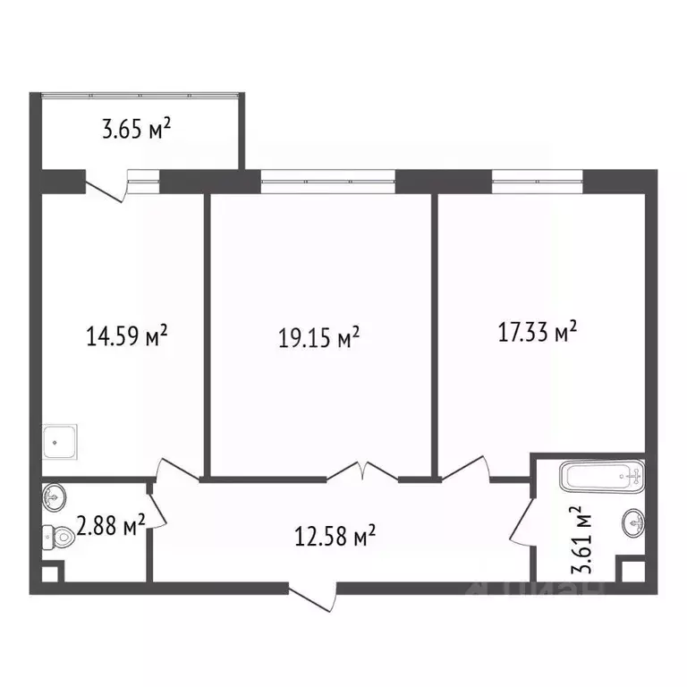 2-к кв. Красноярский край, Красноярск Парусная ул., 8 (70.3 м) - Фото 2