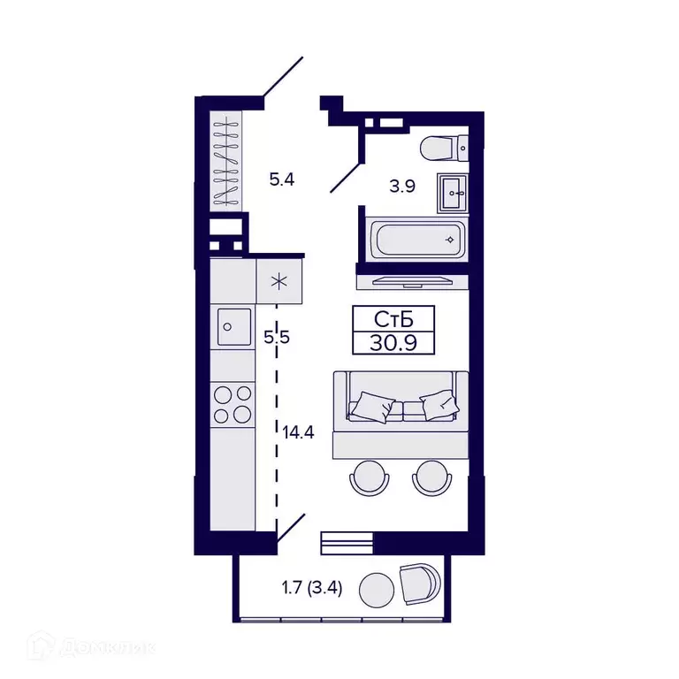 Продаётся квартира-студия, 30.9 м - Фото 1