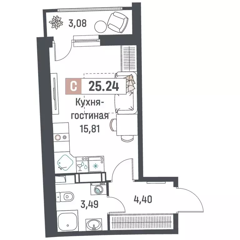 Квартира-студия: Мурино, жилой комплекс Авиатор (25.24 м) - Фото 1