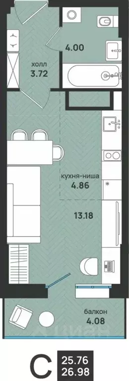 1-к кв. Архангельская область, Архангельск ул. Свободы, 16 (26.98 м) - Фото 0