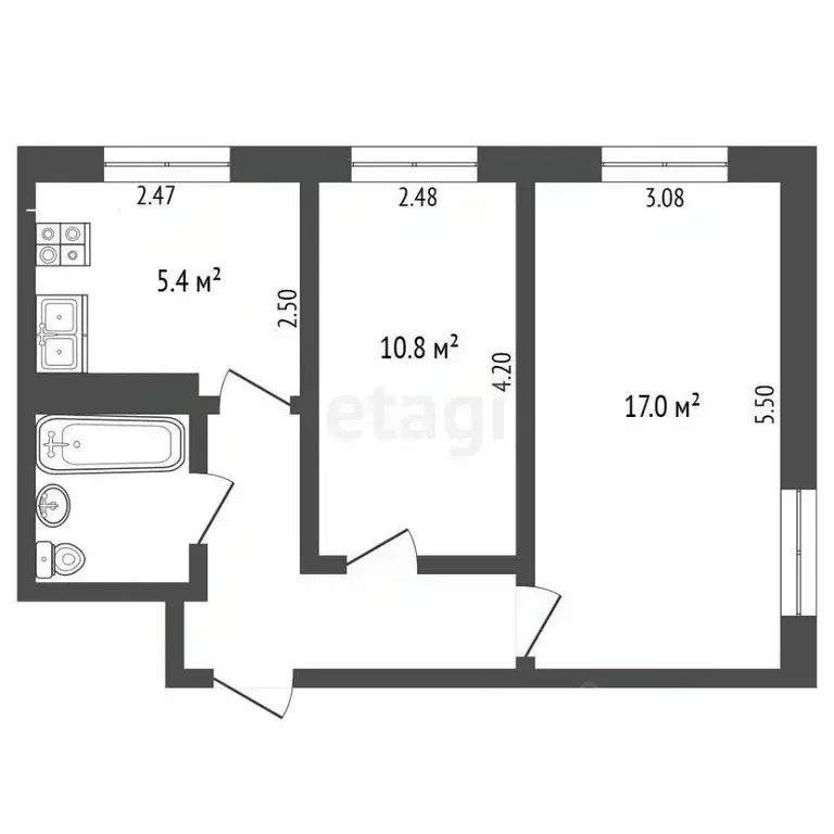 2-к кв. Псковская область, Псков Народная ул., 27 (42.0 м) - Фото 1