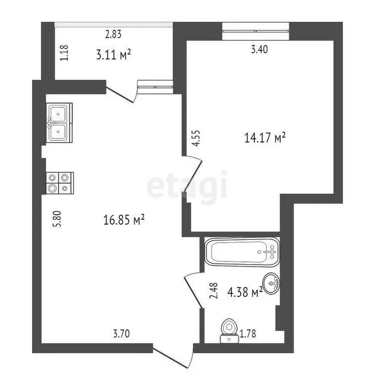 1-комнатная квартира: батайск, комсомольская улица, 133к1 (39.6 м) - Фото 0