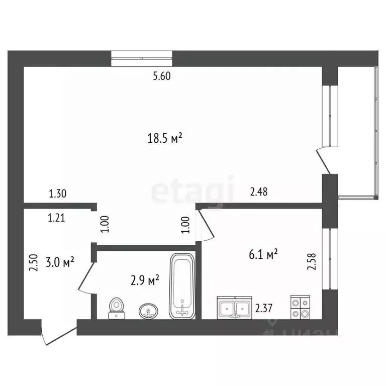 1-к кв. Костромская область, Кострома просп. Мира, 133 (30.8 м) - Фото 1