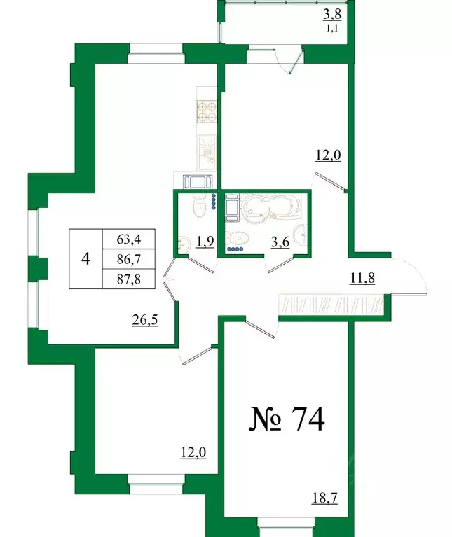 4-к кв. Ленинградская область, Гатчина Въезд мкр,  (87.8 м) - Фото 0