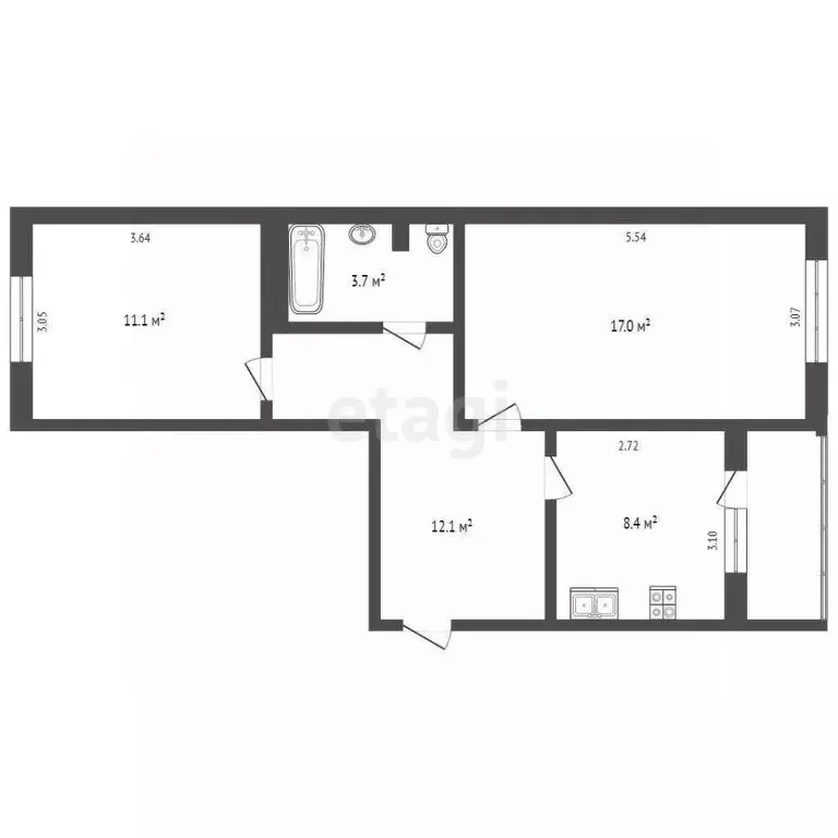 1-к кв. Ямало-Ненецкий АО, Ноябрьск Привокзальная ул., 1 (47.9 м) - Фото 2