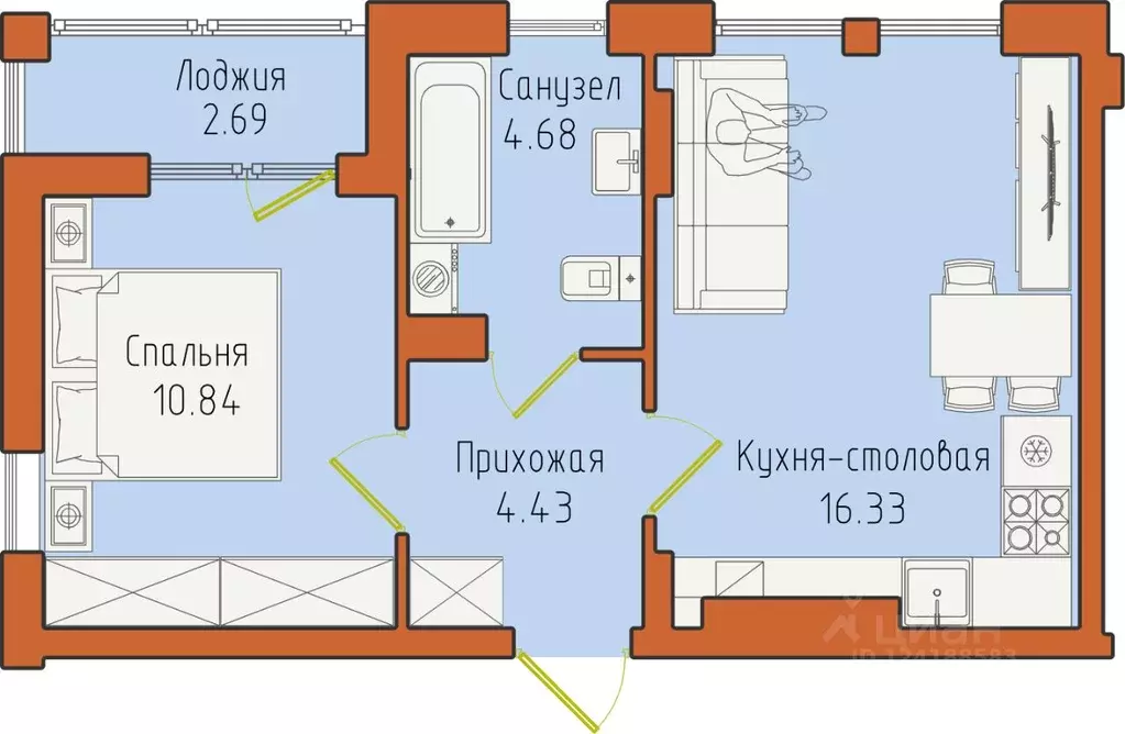 1-к кв. Калининградская область, Светлогорск пос. Отрадное,  (38.97 м) - Фото 0