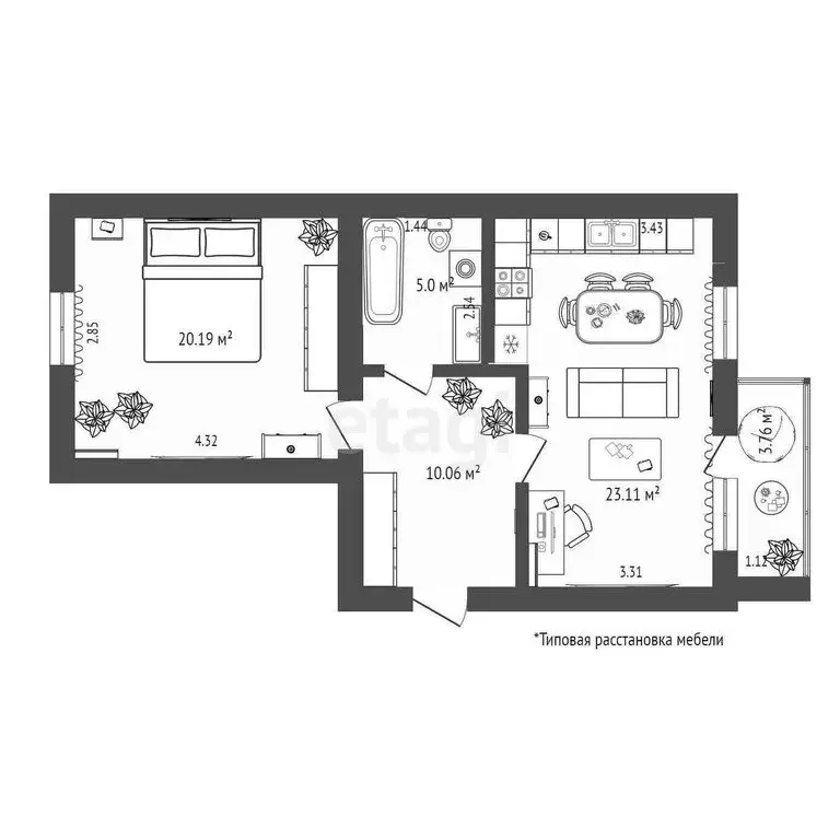 2-комнатная квартира: Тюмень, Амурская улица, 39 (60 м) - Фото 1