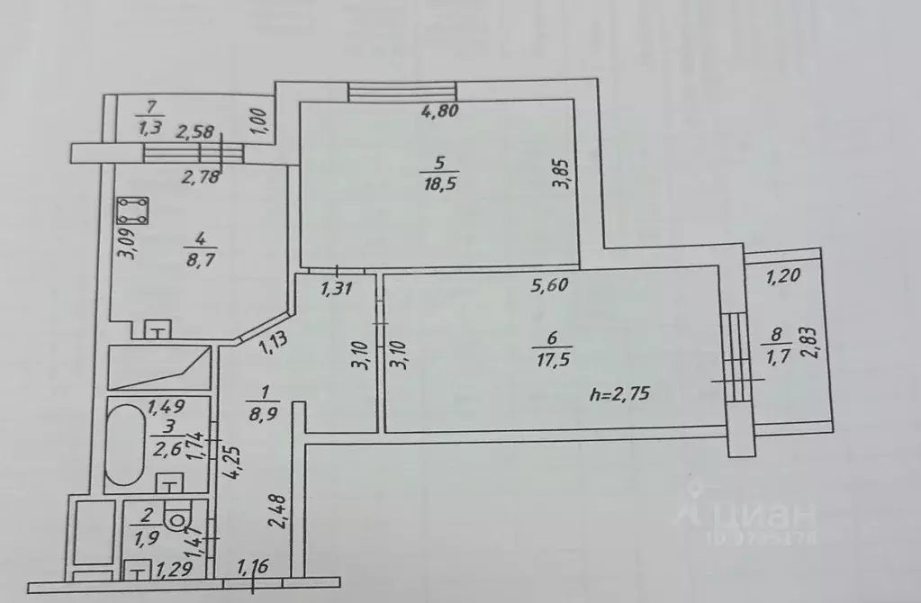 2-к кв. Татарстан, Казань ул. Четаева, 14 (60.0 м) - Фото 1