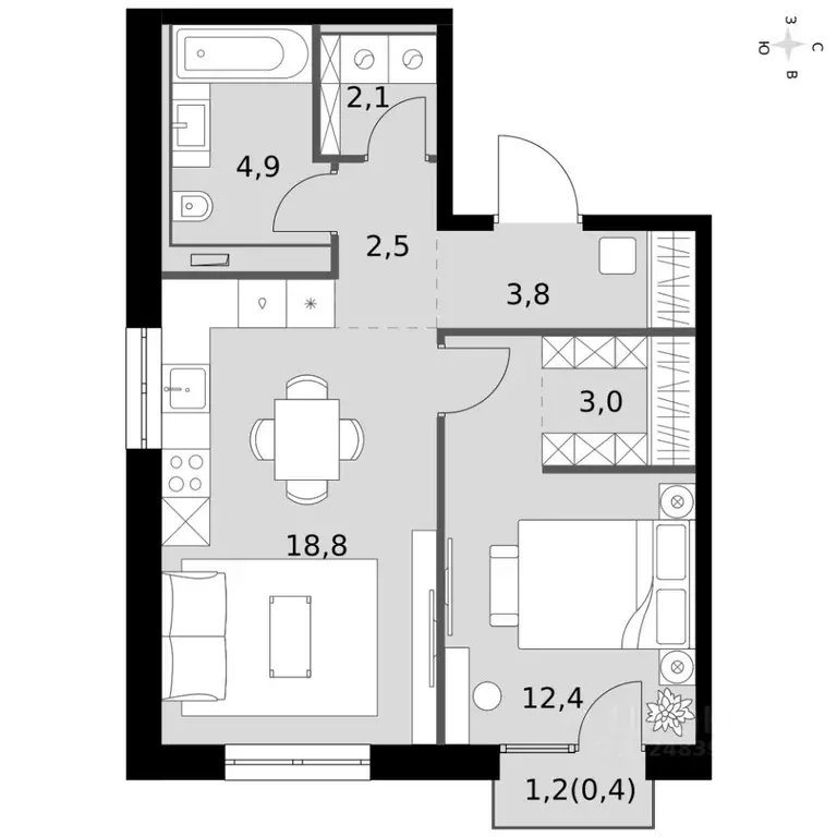 2-к кв. Татарстан, Казань Даурская ул., 2А (47.9 м) - Фото 1