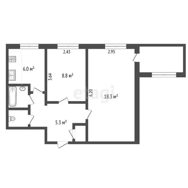 2-комнатная квартира: Ярославль, Ленинградский проспект, 63 (43.7 м) - Фото 1