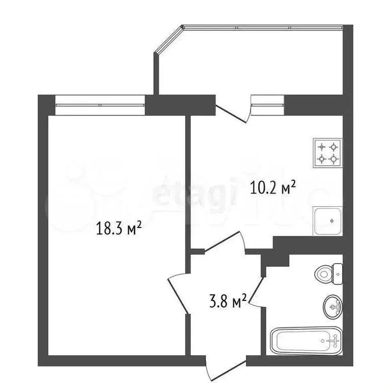 1-к. квартира, 38 м, 4/7 эт. - Фото 0