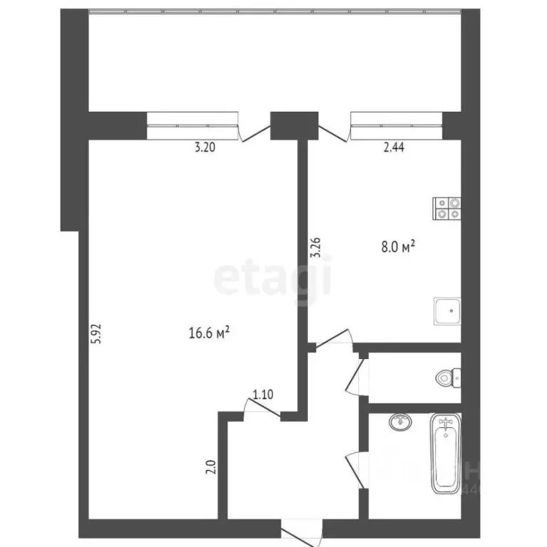 1-к кв. Тюменская область, Тюмень ул. Щербакова, 98 (33.9 м) - Фото 2
