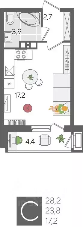 Студия Краснодарский край, Краснодар Новороссийская ул., 102И (28.2 м) - Фото 0