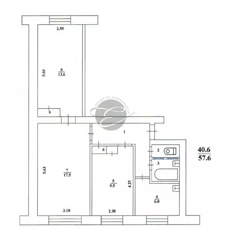 3-комнатная квартира: посёлок Новый, Молодёжная улица, 20 (57.6 м) - Фото 2