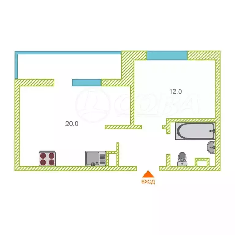 2-комнатная квартира: Тюмень, улица Газовиков, 79 (40.8 м) - Фото 2