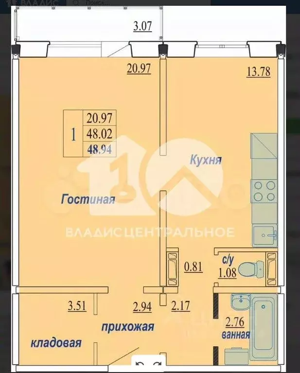 1-к кв. Новосибирская область, Новосибирск ул. Плющихинская, 9 (48.0 ... - Фото 1