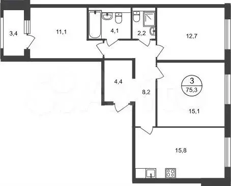 3-к. квартира, 73,6 м, 2/9 эт. - Фото 0