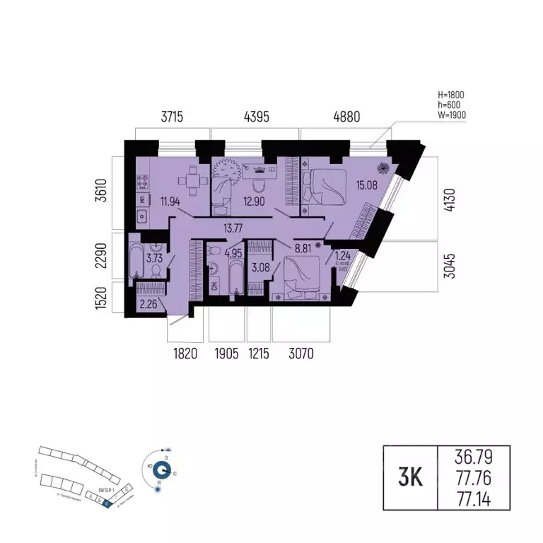 3-к кв. Башкортостан, Уфа Глумилино-1 мкр, Новатор жилой комплекс ... - Фото 1
