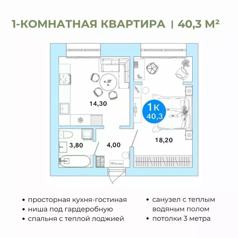 1-к кв. Оренбургская область, Оренбург Ростоши Премьер мкр,  (40.3 м) - Фото 0