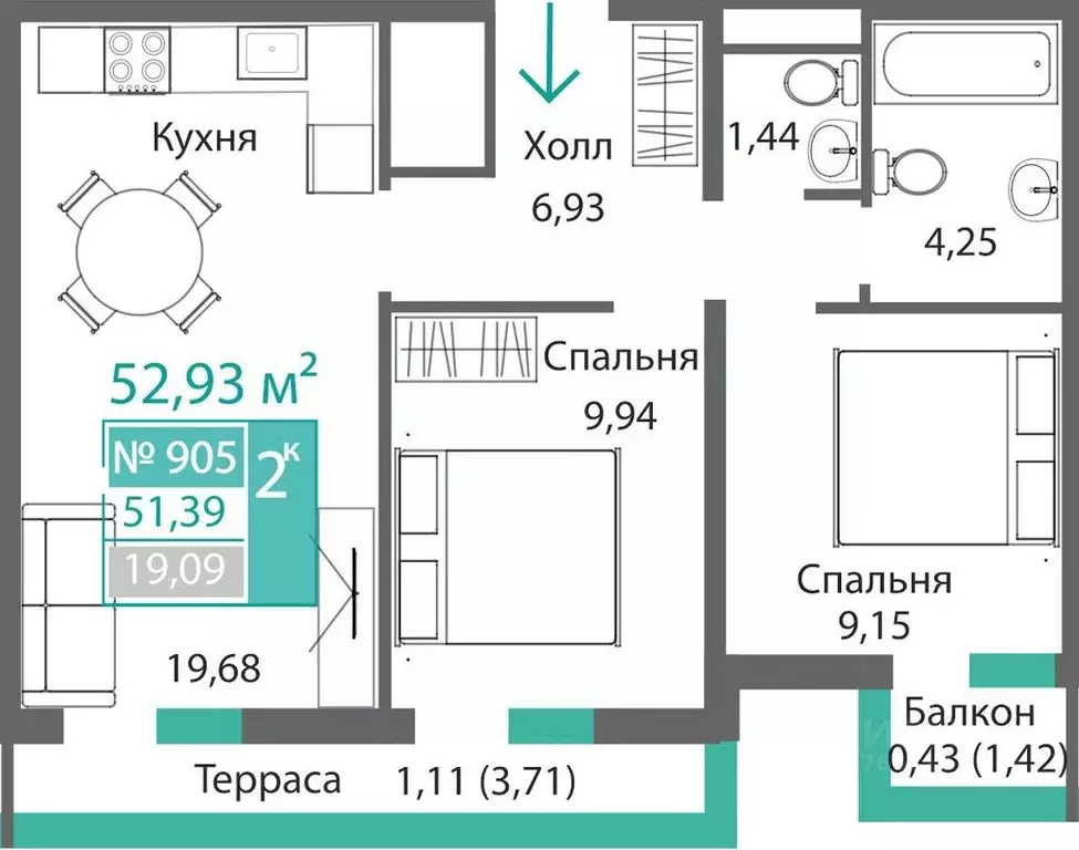 2-к кв. Крым, Симферополь Крымская роза мкр,  (52.93 м) - Фото 0