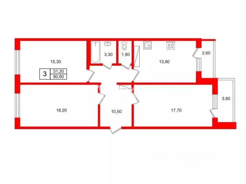 3-к кв. Санкт-Петербург Ленинский просп., 57к1 (80.6 м) - Фото 2