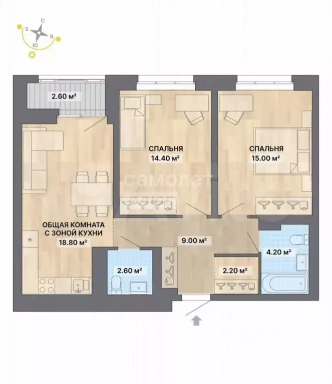 2-к кв. Свердловская область, Екатеринбург ул. Щербакова, 148/2 (68.0 ... - Фото 1