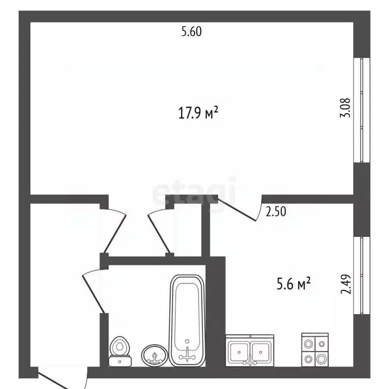 1-к кв. Псковская область, Псков Рижский просп., 45 (30.2 м) - Фото 2