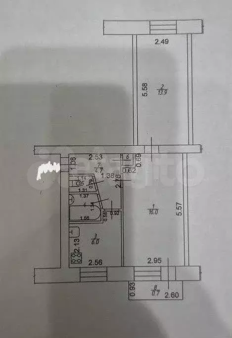 2-к. квартира, 44 м, 2/5 эт. - Фото 0