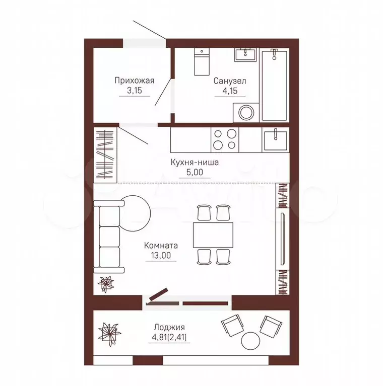 Квартира-студия, 27,7 м, 6/10 эт. - Фото 0