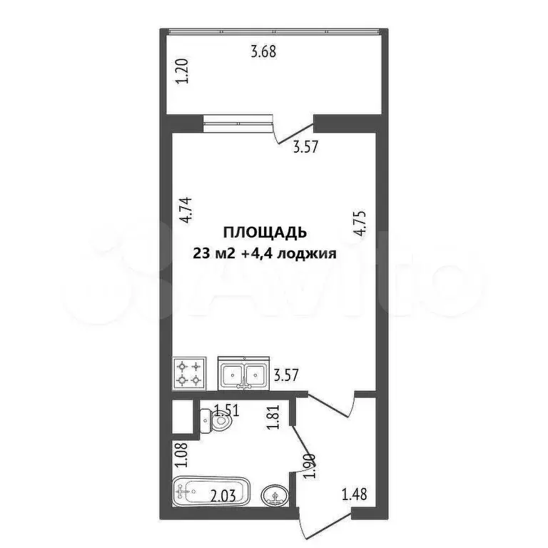 Квартира-студия, 23 м, 4/16 эт. - Фото 0