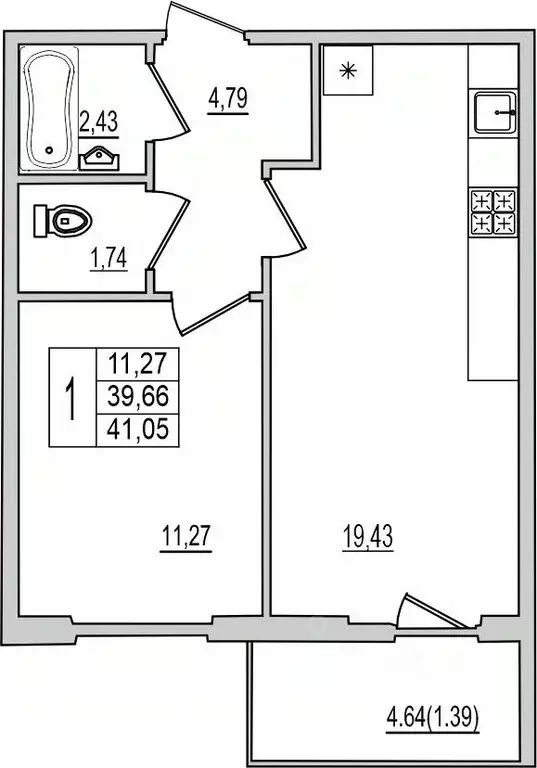 1-к кв. Псковская область, Псков Рижский просп., 94Г (41.05 м) - Фото 0