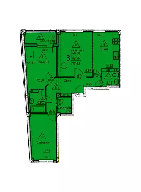 3-комнатная квартира: Пенза, ЖК Арбековская Застава (70.33 м) - Фото 0
