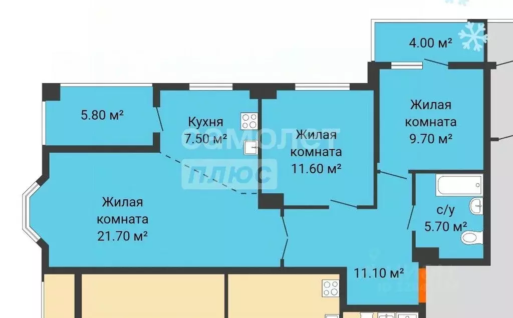 2-к кв. Краснодарский край, Краснодар бул. Адмиралтейский, 3к2 (81.0 ... - Фото 1