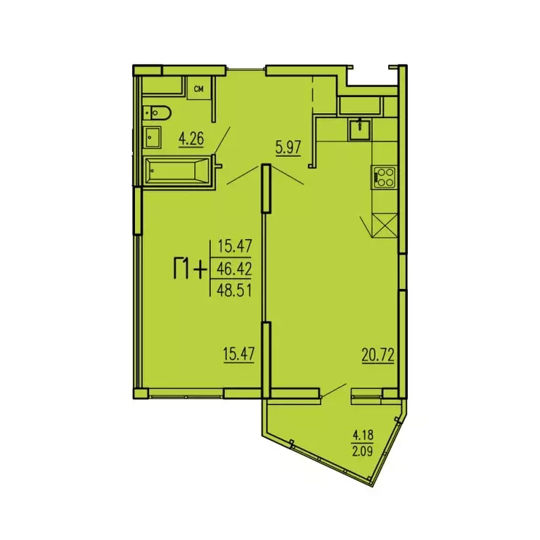 1-комнатная квартира: Пенза, улица Кордон Студёный, 47 (48.51 м) - Фото 1