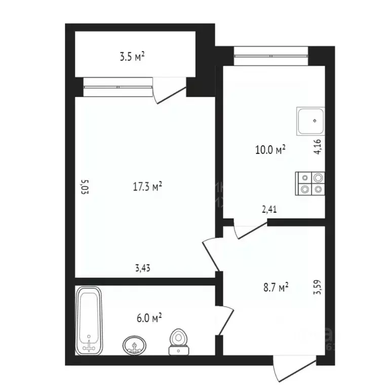 1-к кв. Тюменская область, Тюмень Широтная ул., 187к2 (42.0 м) - Фото 1