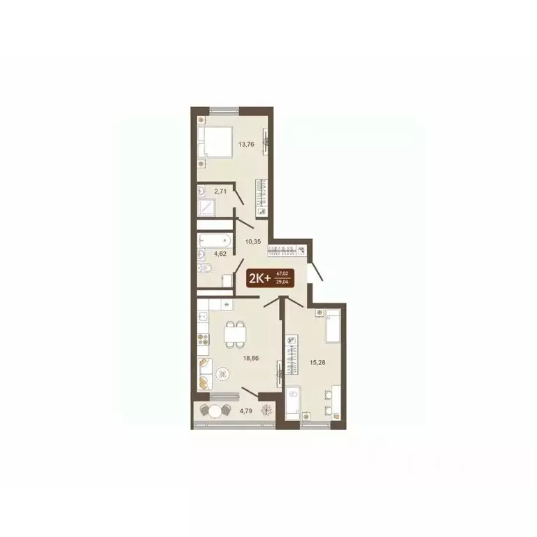 2-к кв. Кемеровская область, Новокузнецк Макеевская ул. (67.02 м) - Фото 2