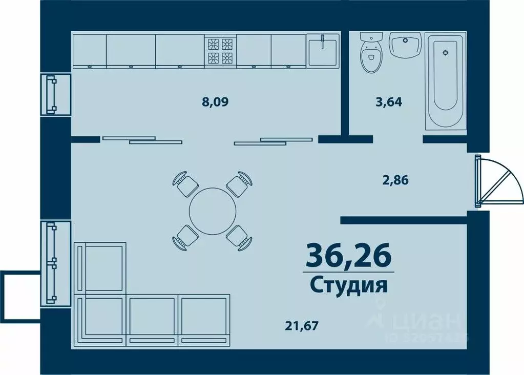 1-к кв. Башкортостан, Уфа городской округ, д. Ветошниково Город ... - Фото 1