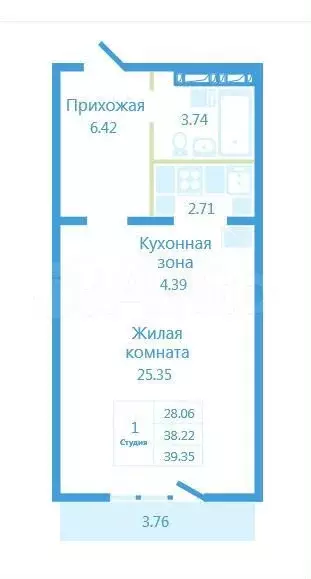 Квартира-студия, 38,7 м, 1/10 эт. - Фото 0