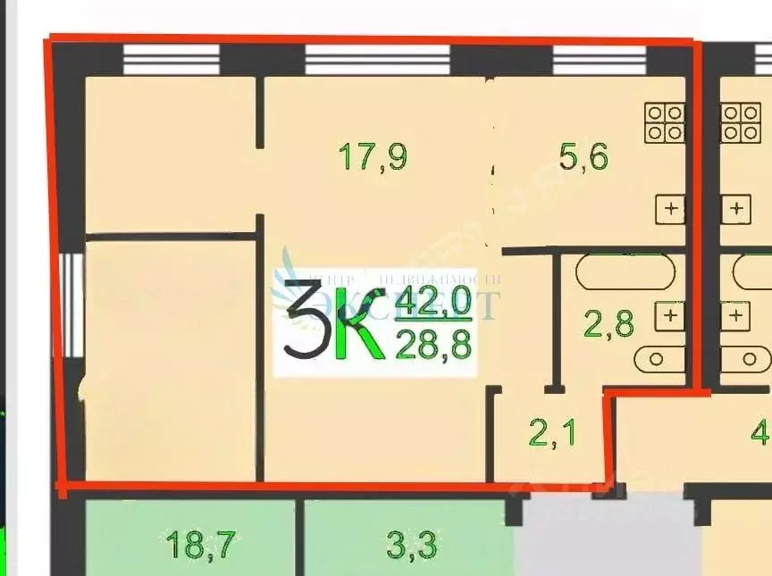 3-к кв. Нижегородская область, Нижний Новгород Московское ш., 82 (42.0 ... - Фото 2