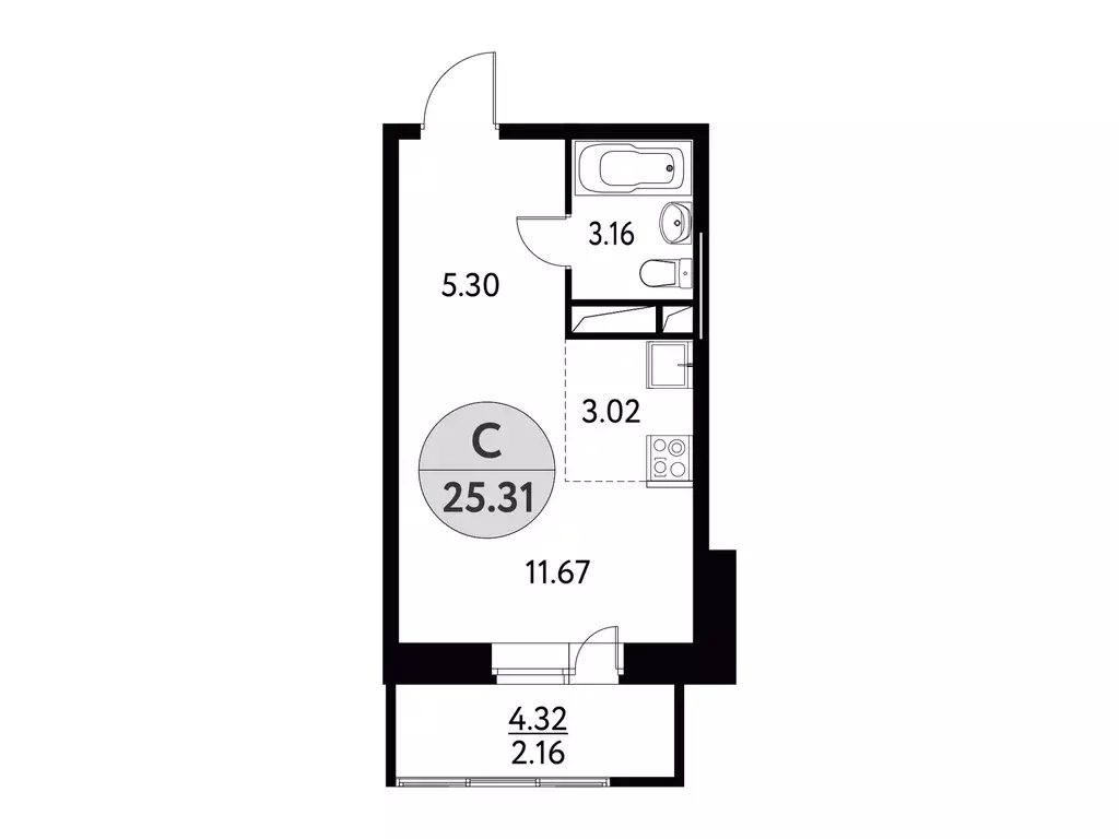 квартира-студия, 25.31 м - Фото 0