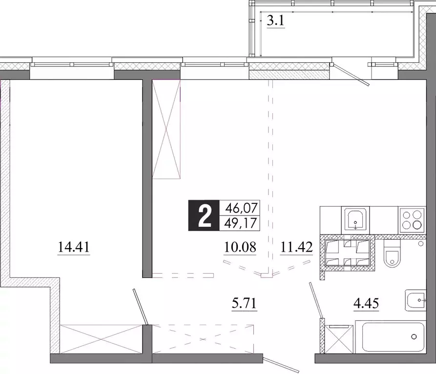 2-к кв. Иркутская область, Иркутск Ново-Ленино мкр,  (49.17 м) - Фото 0