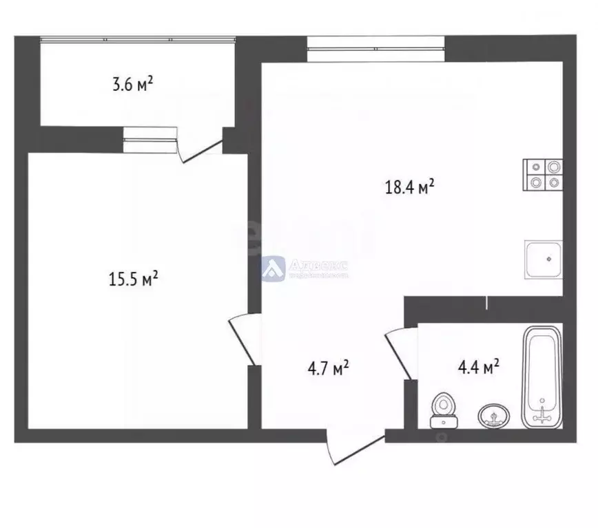 1-к кв. Тюменская область, Тюмень ул. Разведчика Кузнецова, 16 (46.6 ... - Фото 2