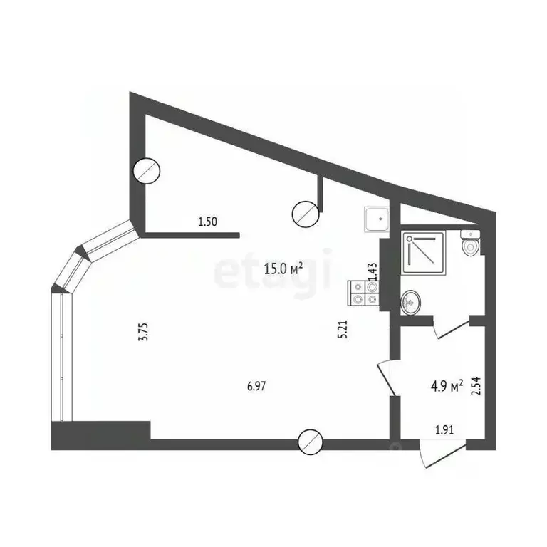 Студия Тюменская область, Тюмень ул. 50 лет ВЛКСМ, 13к1 (40.2 м) - Фото 2