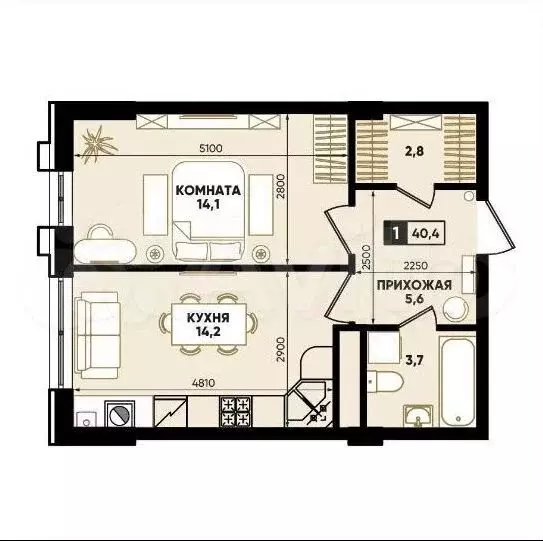 8-к. квартира, 41 м, 8/8 эт. - Фото 0