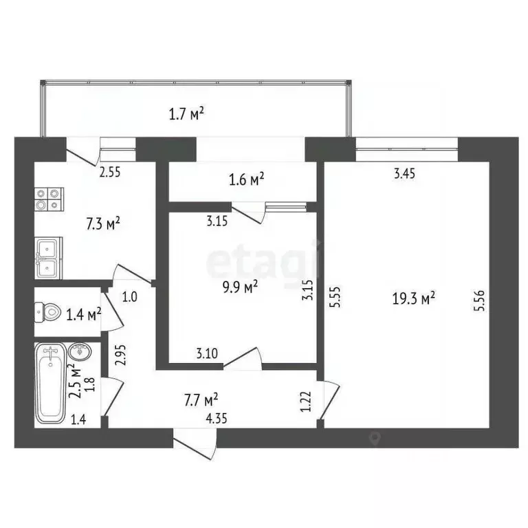 2-к кв. Крым, Феодосия ул. Гарнаева, 63В (47.8 м) - Фото 1