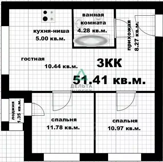 3-к кв. Башкортостан, Уфа Дема жилрайон, Экогород Яркий мкр,  (51.41 ... - Фото 2